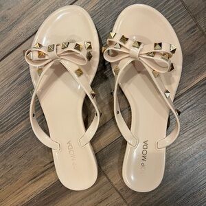 TOP Moda Women's Beige Sandals with Gold Studs - size 6